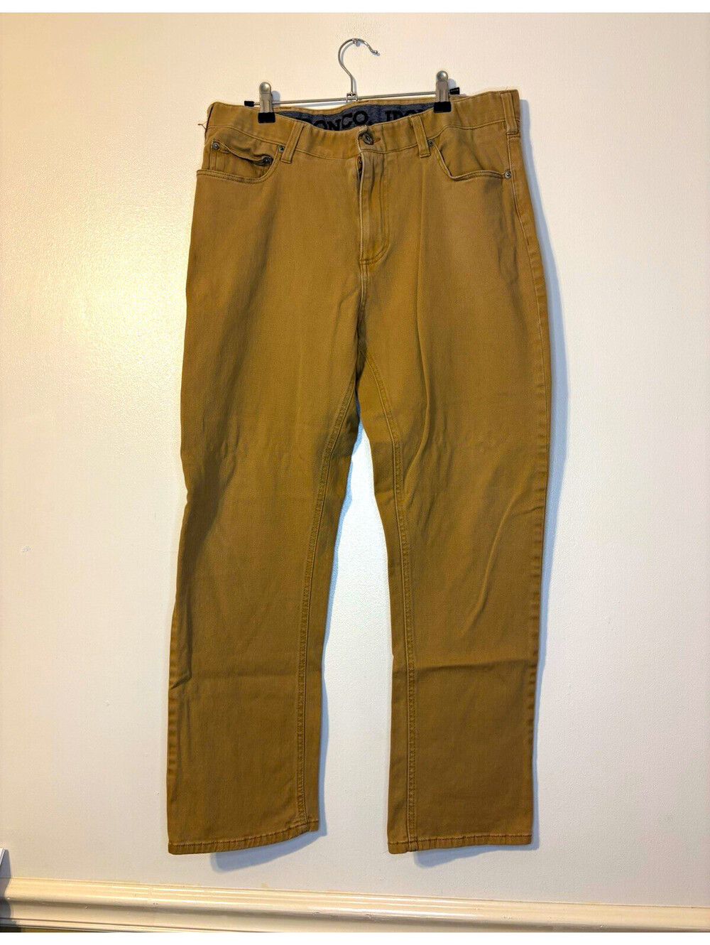 Iron Co. Men’s Beige Twill Pants 34x30 Regular Fit Straight Leg Flat Front Pocke